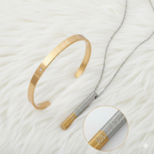 Shinning Grace - Personalized Two Tone Pendant Chain And Cuff Bracelet Set