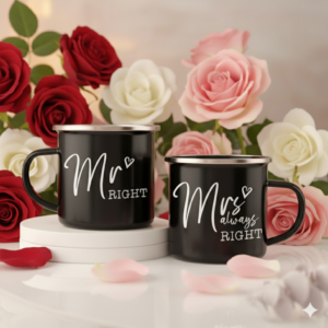 Mr Right And Mrs Always Right Enamel Coffee Mug - Set Of 2