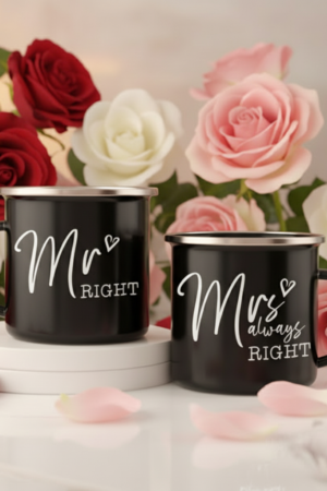 Mr Right And Mrs Always Right Enamel Coffee Mug - Set Of 2