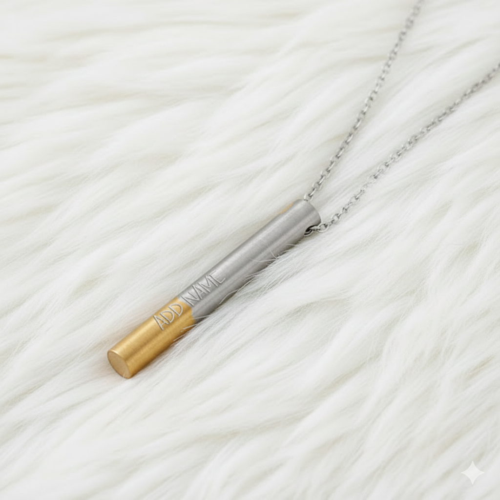 Shinning Grace - Personalized Two Tone Pendant Chain And Cuff Bracelet Set - Image 5