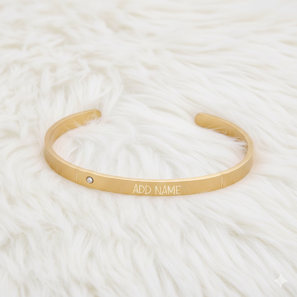 Shinning Grace - Personalized Two Tone Pendant Chain And Cuff Bracelet Set - Image 3