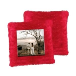 Personalized/Customized Red Fur Square Pillow with Filler, 16" X 16" (Red)
