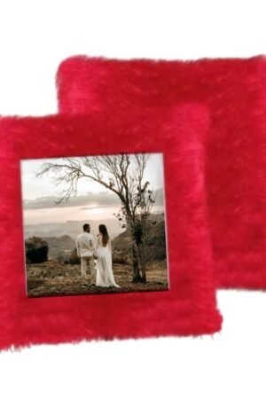 Personalized/Customized Red Fur Square Pillow with Filler, 16" X 16" (Red)