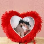 Personalized Heart Shape Fur Cushion Customized Photo Cushion Pillow for Birth Day Gifts(16x 16 Inches, Red Fur)