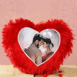 Personalized Heart Shape Fur Cushion Customized Photo Cushion Pillow for Birth Day Gifts(16x 16 Inches, Red Fur)