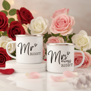 Mr Right And Mrs Always Right Enamel Coffee Mug - Set Of 2