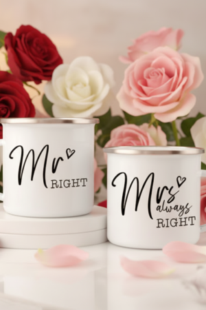 Mr Right And Mrs Always Right Enamel Coffee Mug - Set Of 2