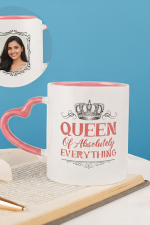 Queen Of Absolutely Everything Personalized Mug With Heart Handle