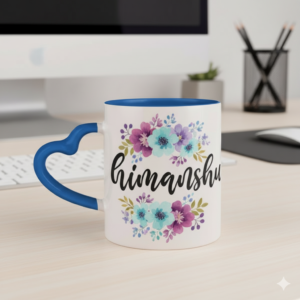 Personalized Floral Mug With Heart Handle