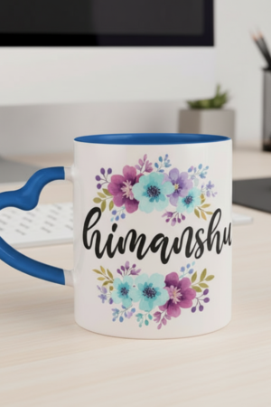 Personalized Floral Mug With Heart Handle