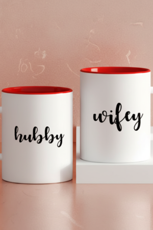Hubby & Wifey Heart Handle Mug Set