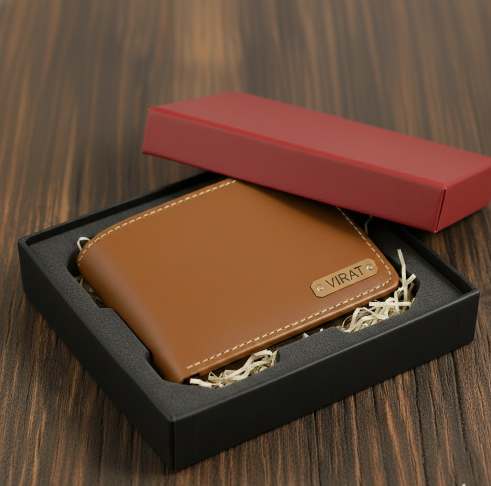 Personalized Black Leather Wallet for Men-TAN