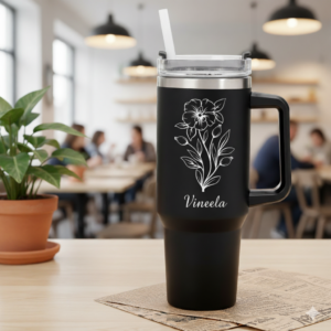 Personalized Flowery Black Tumbler