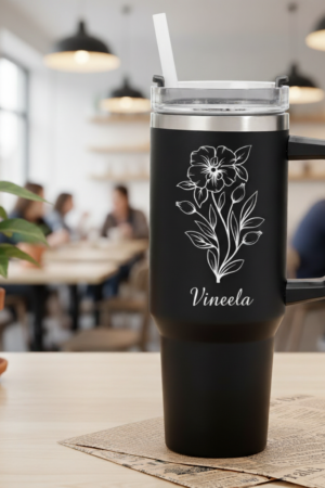 Personalized Flowery Black Tumbler