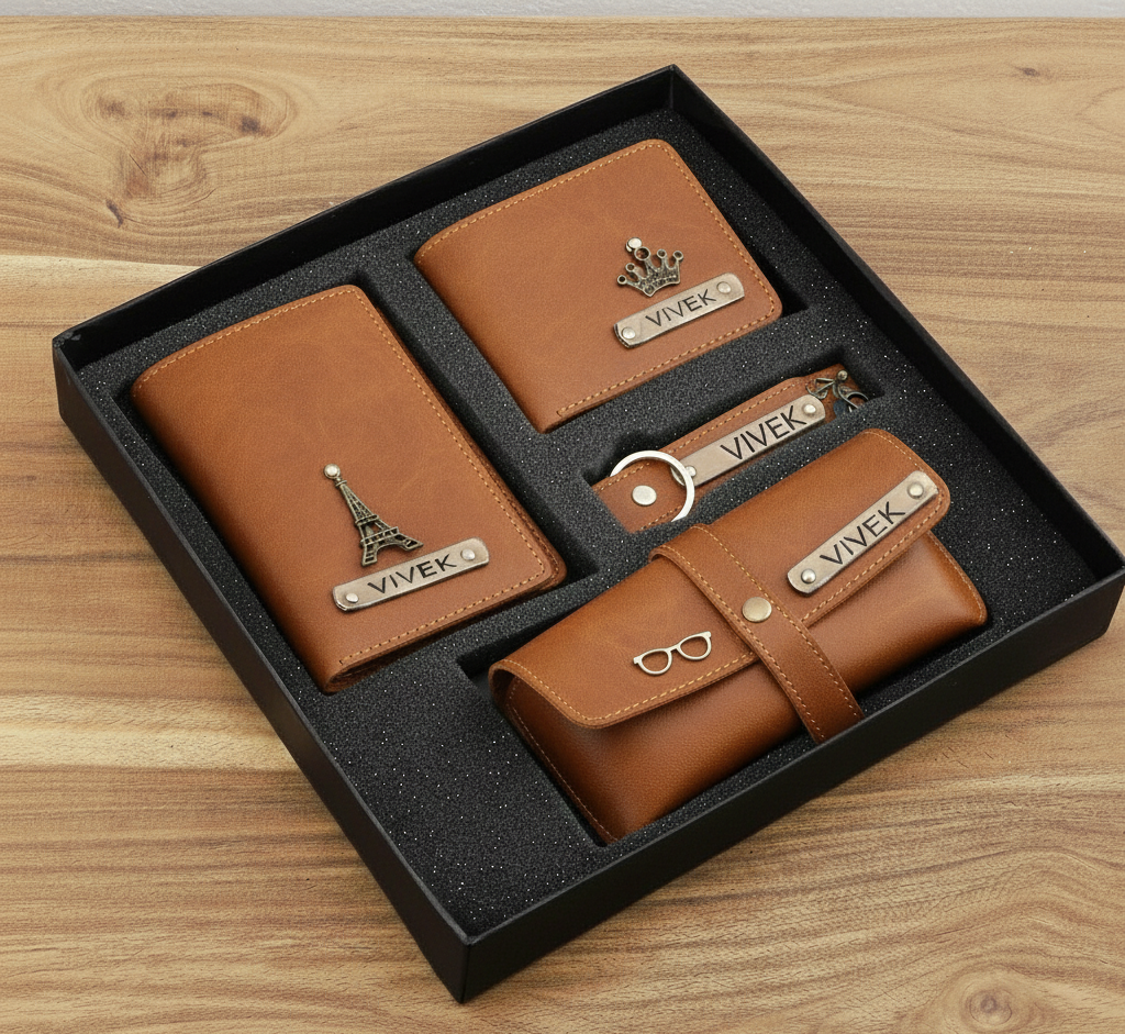 Personalized Tan Leather Essentials