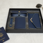 Personalized Tan Leather Essentials-Navy Blue