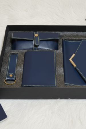 Personalized Tan Leather Essentials-Navy Blue