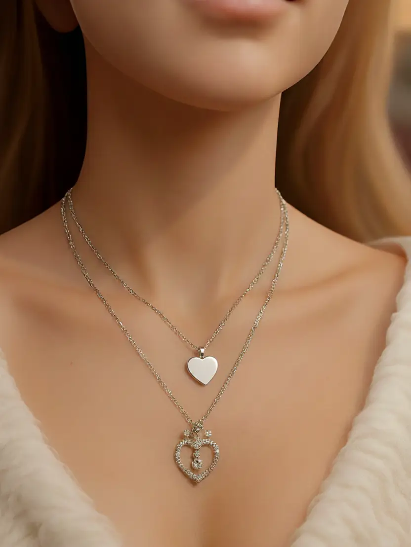 Modern Silver Oval Pendant Set