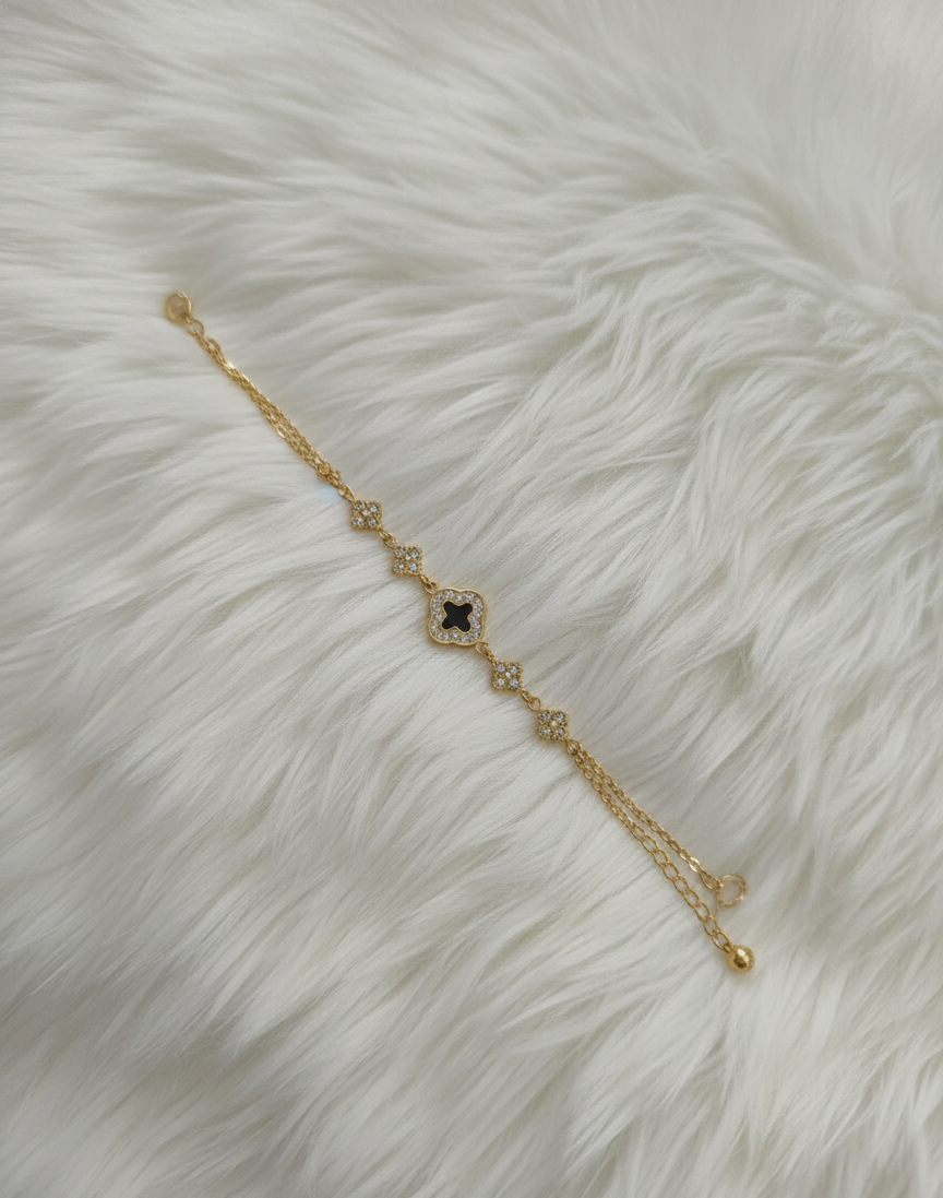 Dainty Four-Leaf Clover Sparkle Bracelet - Image 3