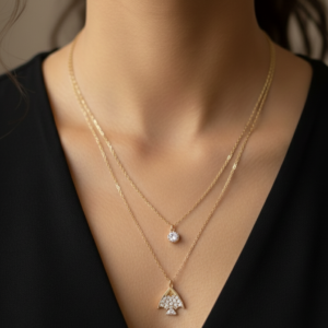 Dazzling Gold Layered Necklace with Crystal-Accented Pendants
