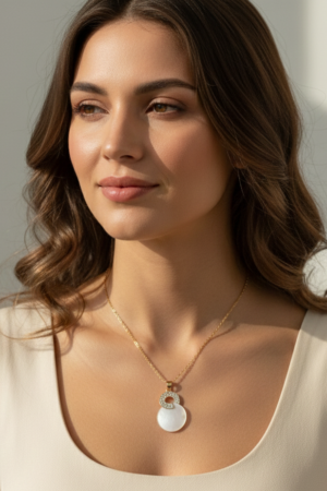 Elegant Gold & White Gemstone Pendant Necklace