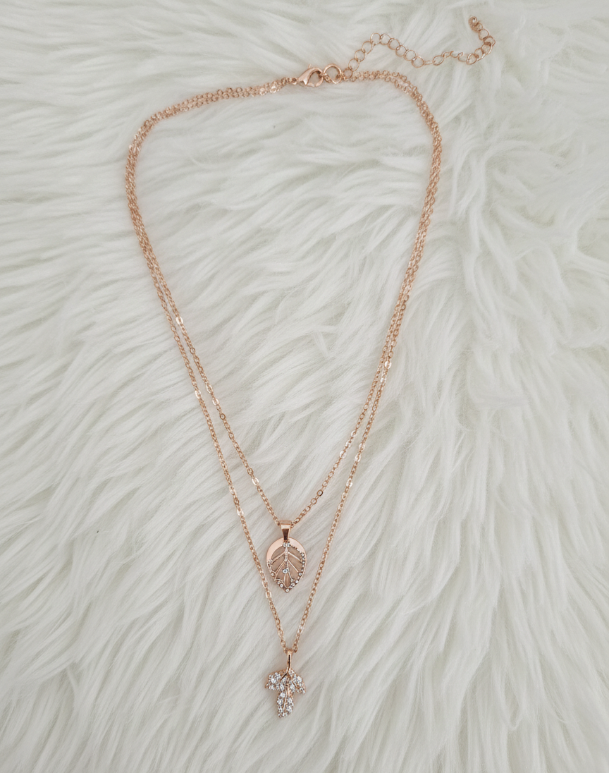 Elegant Rose Gold Layered Leaf Necklace - Image 2