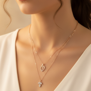 Elegant Rose Gold Layered Leaf Necklace