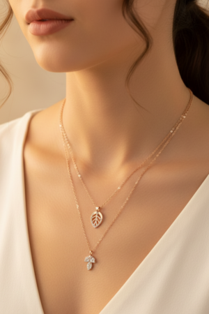 Elegant Rose Gold Layered Leaf Necklace