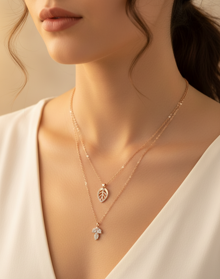 Elegant Rose Gold Layered Leaf Necklace