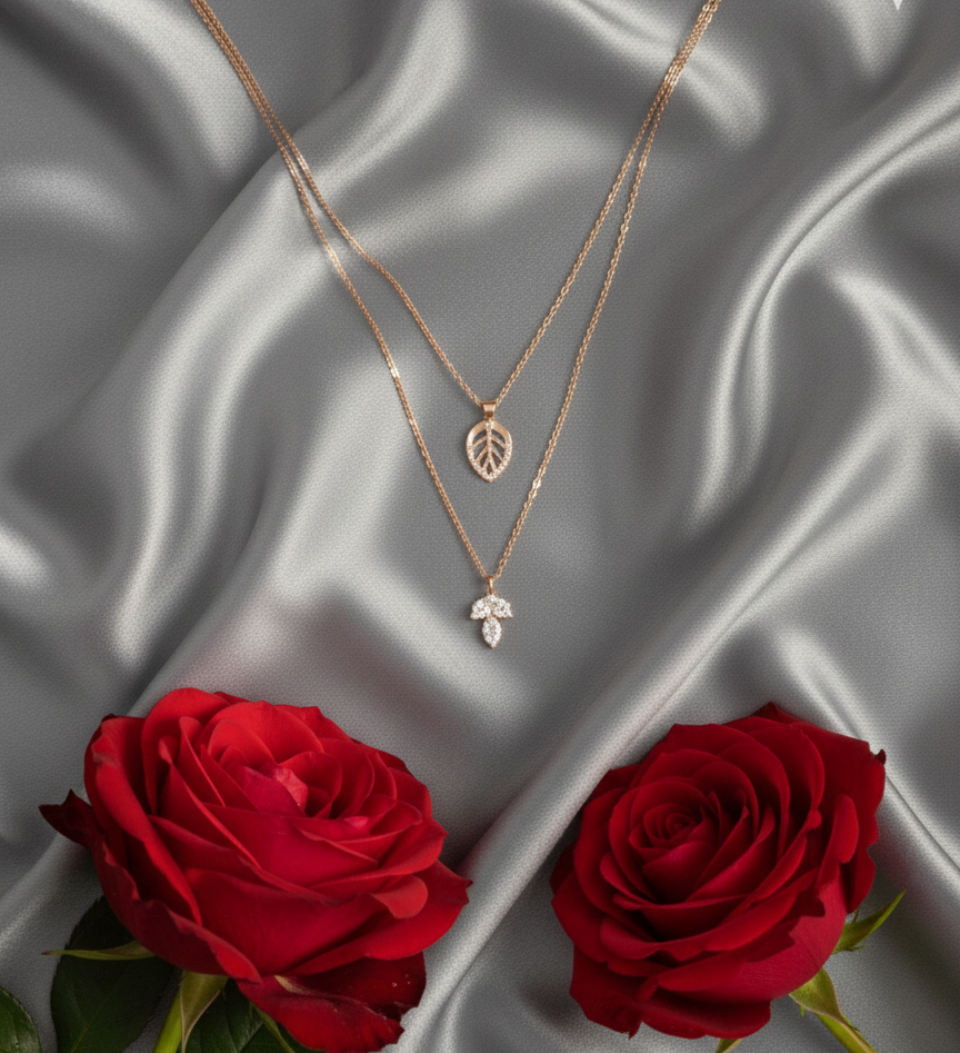 Elegant Rose Gold Layered Leaf Necklace - Image 3