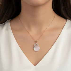 Elegant Rose Gold & White Gemstone Pendant Necklace