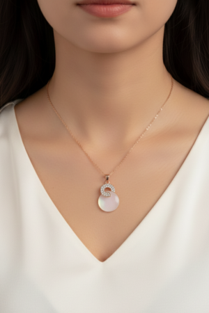 Elegant Rose Gold & White Gemstone Pendant Necklace