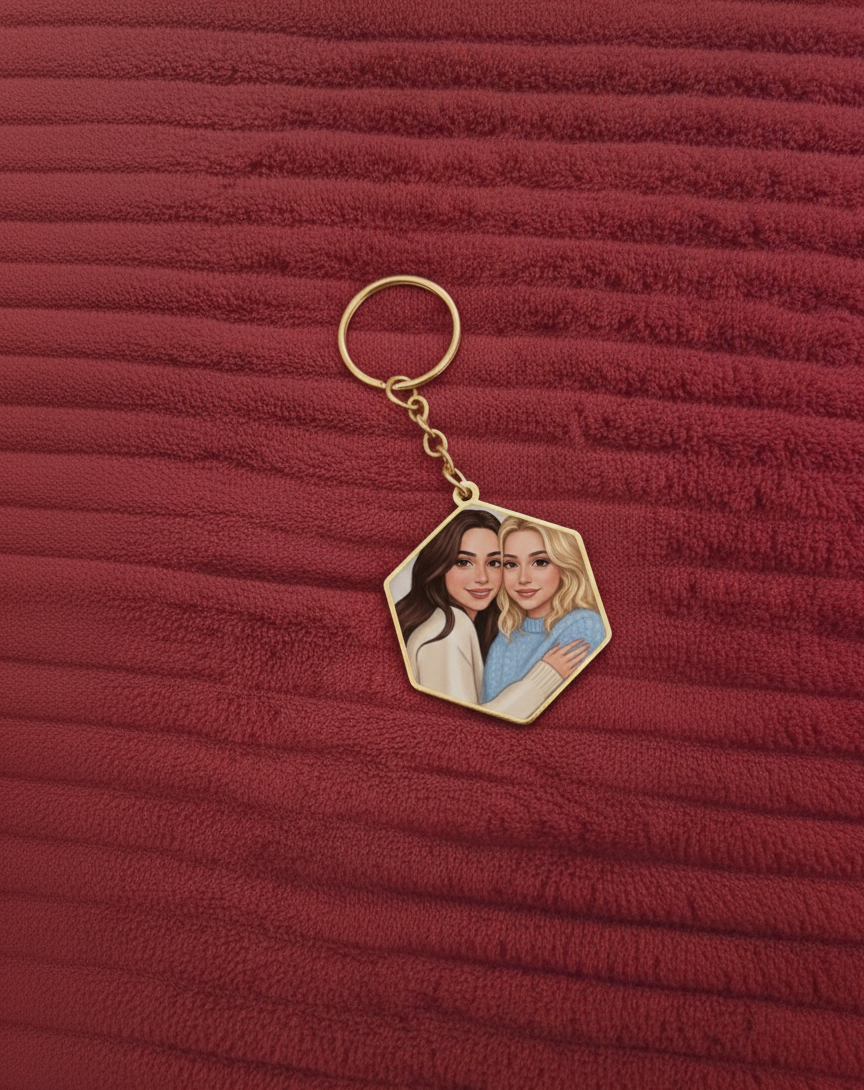 Personalized Duo Hexagon Keychain