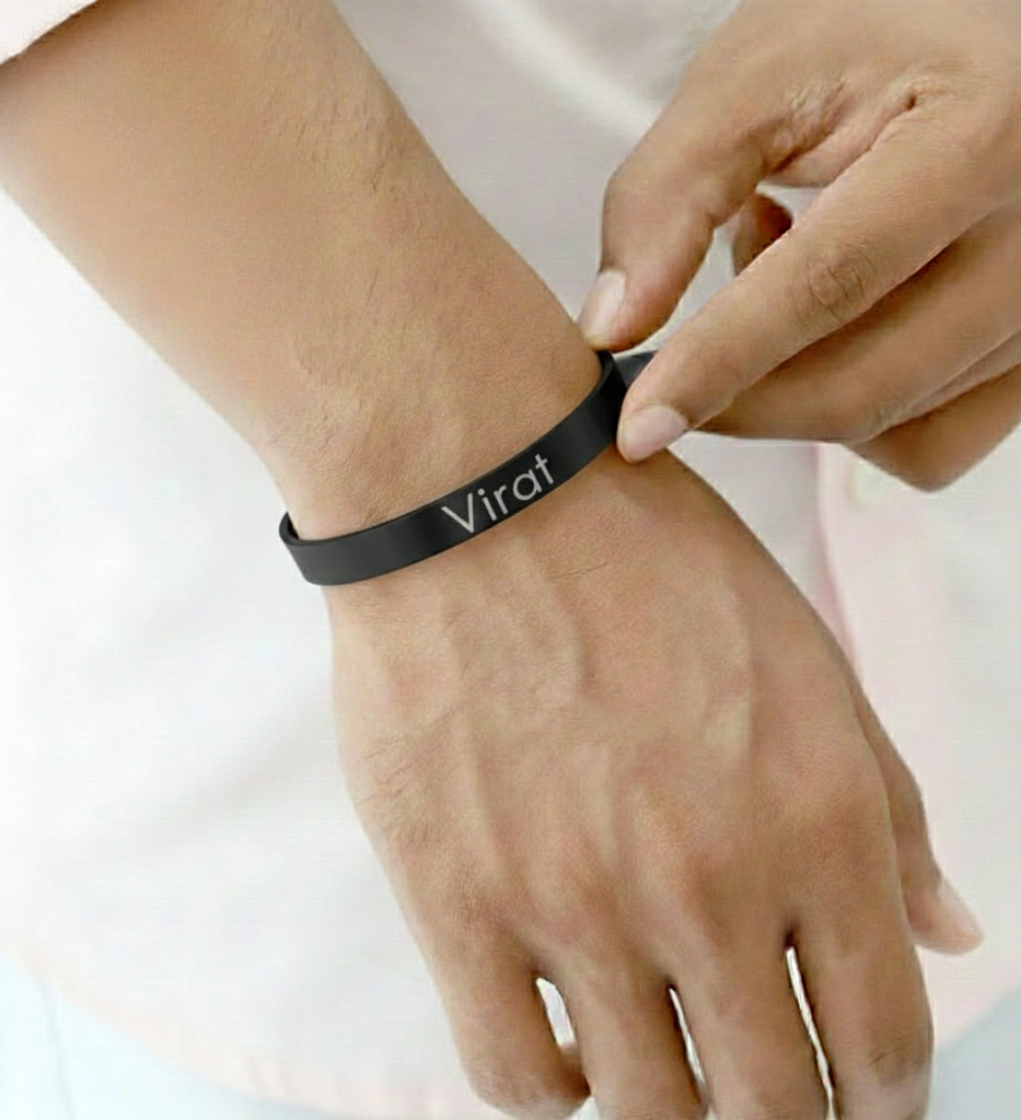 Personalized Black Bangle Bracelet-Black