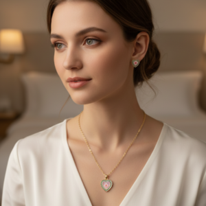 Charming Heart & Flower Gold-Tone Necklace and Earring Set