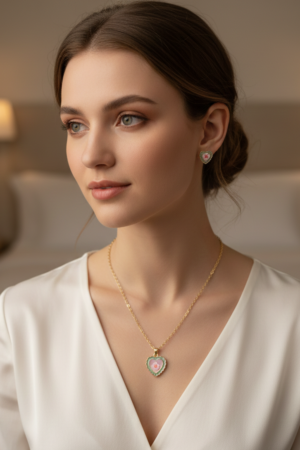 Charming Heart & Flower Gold-Tone Necklace and Earring Set