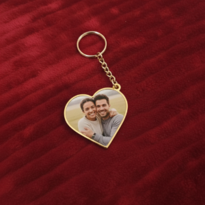 Personalized Heart Photo Keychain with Gold Border