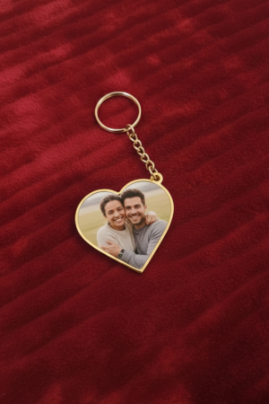 Personalized Heart Photo Keychain with Gold Border