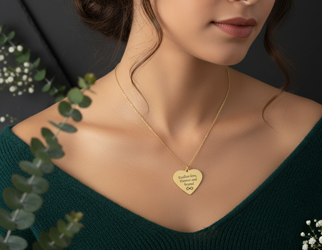 Personalized Stunning Gold Heart Pendant Necklace for Engraving-Gold