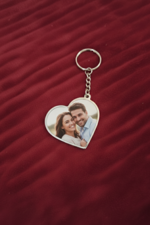 Personalized Heart Photo Keychain with Silver Border
