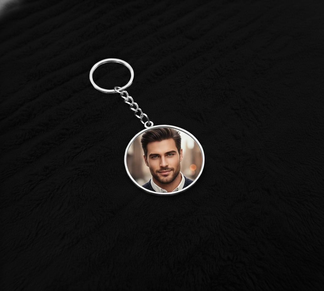 Customized Double-Sided Round Shape Key Chain-Silver Border - Image 2