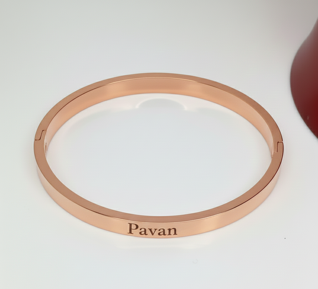 Personalized Engraved Rose Gold Bangle-Rose Gold - Image 4