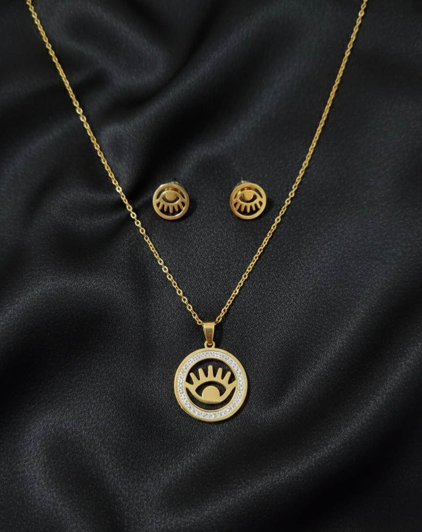 Gold-Tone Stainless Steel Evil Eye Jewelry Set - Image 2