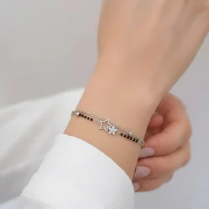 Black Beaded & Star Layered Silver-Tone Bracelet