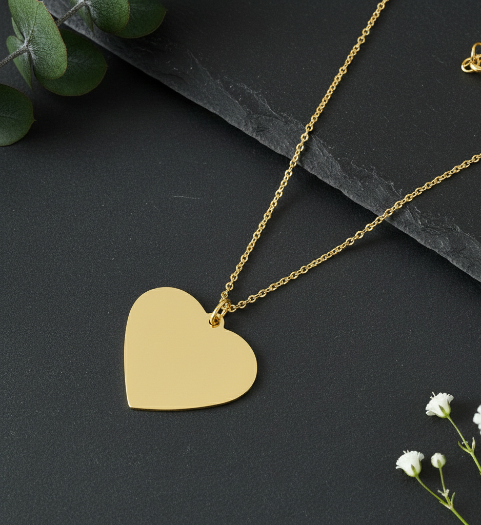 Personalized Stunning Gold Heart Pendant Necklace for Engraving-Gold - Image 3