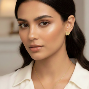 Golden Butterfly Charm Necklace and Earring Set