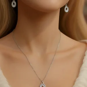 Modern Silver Oval Pendant Set
