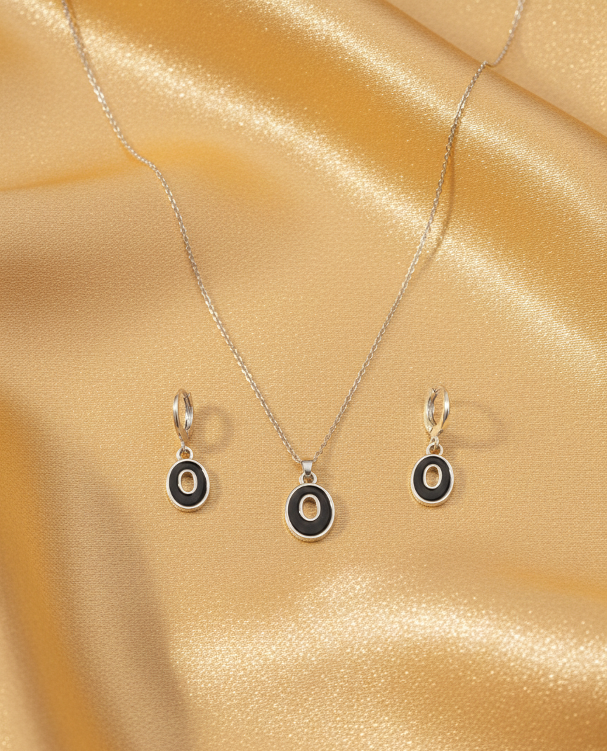 Elegant Black and Silver O Charm Jewelry Set - Image 3