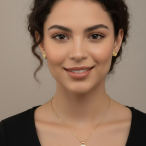 Golden Heart Circle Necklace and Stud Earring Set