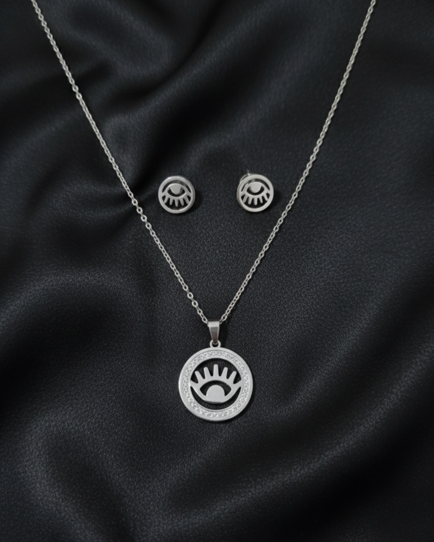 Chic Silver Evil Eye Jewelry Set - Image 2